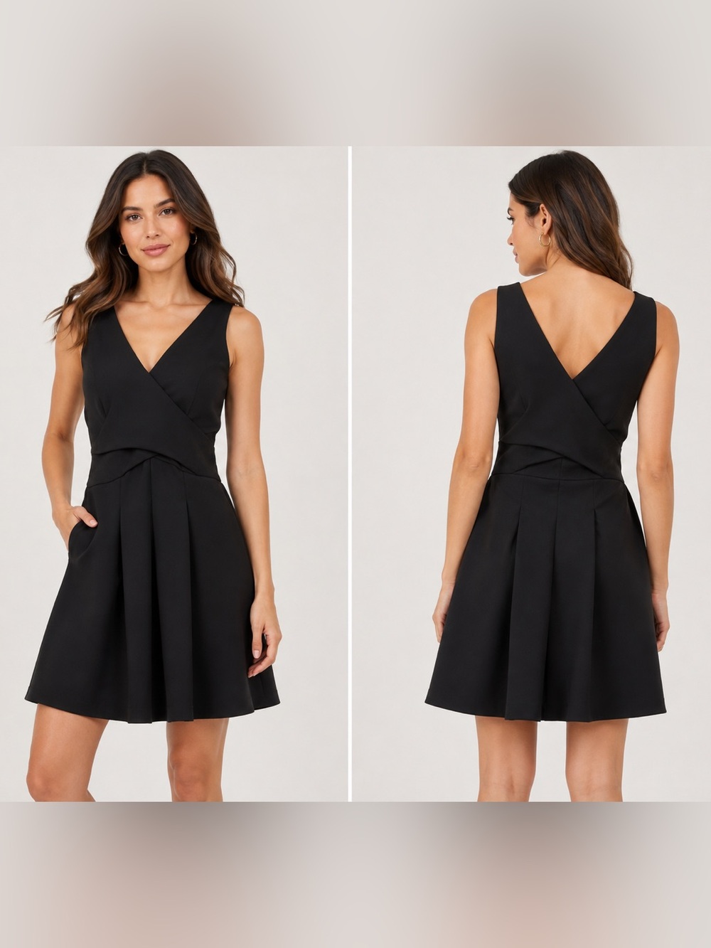 🖤MAKE OFFER🖤 Halston Heritage Black V-Neck Sleeveless Satin Dress Pockets Sz 4